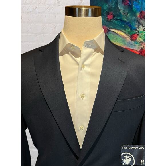 Vintage Hart Schaffner Marx 42S Navy Blue Blazer Silver Tone Crest Buttons - Picture 2 of 12